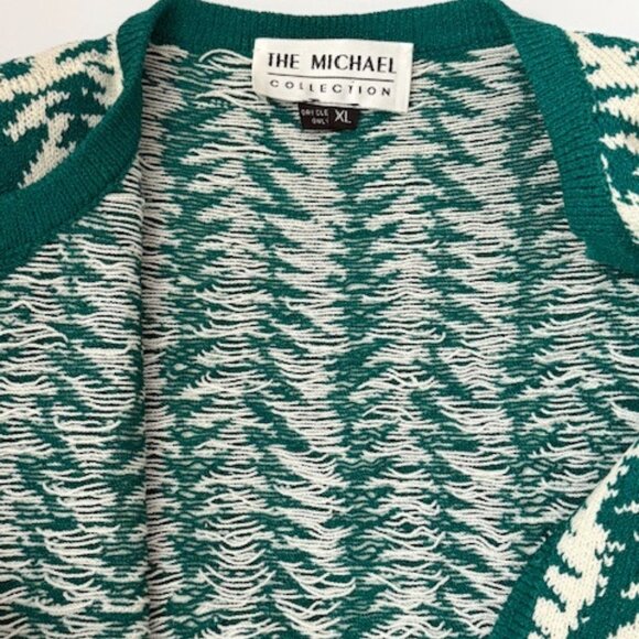 The Michael Collection Green & Cream Knit Zip Front Cardigan Sweater Size XL - Picture 5 of 5